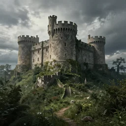 matte painting, castle, dramatic landscape, overgrown, cinematic