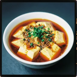 album concept art of a mapo tofu with trap hyperpop aesthetics, 35mm analog photography