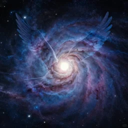 a nebula in the shape of a flying bird style of Ghibli