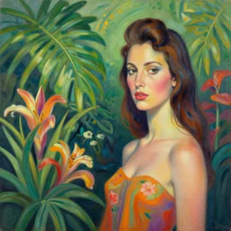 a painting of tropical plants and flowers by lisa frank, by picasso, behance, airbrush art, digital painting