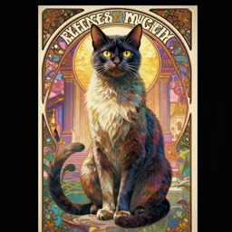 The god of cats. Synthwave. temple. 8k resolution, extremely detailed, digital illustration. Poster by alphonse mucha.