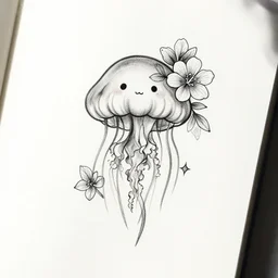 detailed amazing floral tattoo stencil of a small cute jellyfish