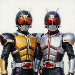 realistic Portrait painting of Upin and Ipin as Kamen Rider, made by Michaelangelo, physical painting, Sharp focus,digital art, bright colors,fine art, trending on Artstation, unreal engine.