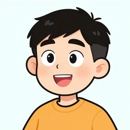 a cartoon portrait of peter who is always think positive and happy