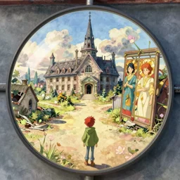 wholesome animation key shot, ultra wide, parka redhead alone explore an abandoned schwerer gustav!!!!, convex mirror, studio ghibli, pixar and disney animation, sharp, disney concept art watercolor illustration by mandy jurgens and alphonse mucha and alena aenami, pastel color palette, bloom!!! dramatic lighting
