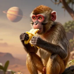 a monkey on planet mars eating banana, artstation top, high definition, deviant art, extremely beautiful