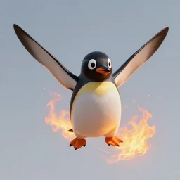 a flying pinguin with fire around it!! sci - fi, highly detailed, digital painting