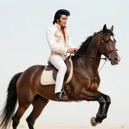 elvis on horseback, screenshot from bollywood muscial,, realistic colour palette by