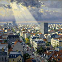 a painting of a chaotic morning in the bustling city, in the iconic style of moebius