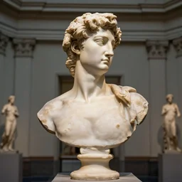 a greek sculpture marble bust of natalie portman, sculpted by michelangelo, in a ancient art museum, epic lighting, art photography