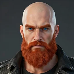 balded ginger bearded man with blue eyes, photography, final fantasy xv style, artstation