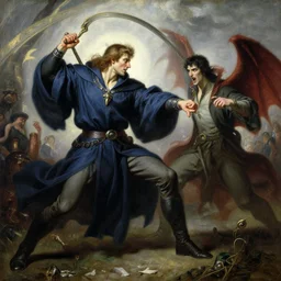 stunning male master wizard fighting vampire, highly detailed painting by gaston bussiere, craig mullins, j. c. leyendecker, 8 k