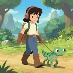 Samus Aran taking her pet metroid out for a walk