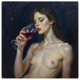 androgynous deity of starlight and wine. this oil painting by the award - winning pulp artist has interesting color contrasts, plenty of details and impeccable lighting.
