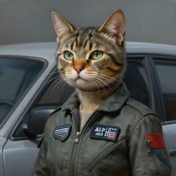 epic professional digital art of female human - cat hybrid animal wearing airforce flight suit, humanoid car head, cat ears, painting, by leesha hannigan, iris van herpen, artstation, cgsociety, wlop, epic, much wow, much detail, gorgeous, detailed, cinematic, masterpiece