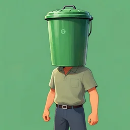a man with a garbage can for his head, digital art, artstation