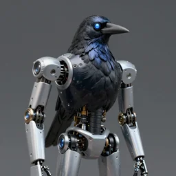 a mid shot of a robot crow, very detailed, 8 k