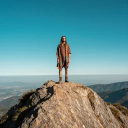 psychedelic man on top of a mountain
