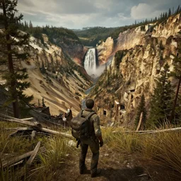 Yellowstone national park in ruins post-nuclear war in Fallout 4, in game screenshot