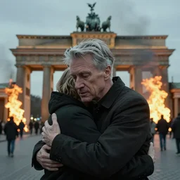 david lynch hugging himself while berlin is on fire in the background