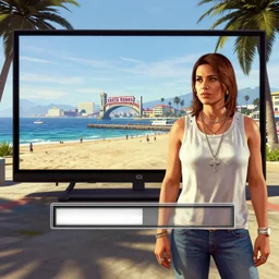 Ana de armas, GTA 5 loading screen, Santa Monica Beach,concept art