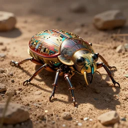 an immaculate 3 d rendering of an egyptian scarab made of electronics