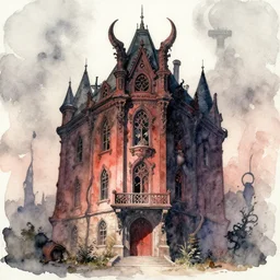 a watercolor painting of an evil building, in the style of joseph zbukvic