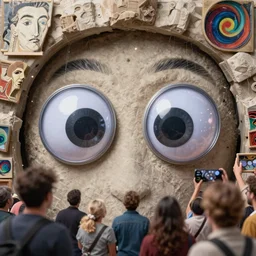 A massive closeup googly lojj on the list of people who have seen the first place before and they have a good night in the city with dali and kandinsky, 8k, mega gorge, fluff