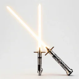 ornate lightsaber-style energy sword, commercial catalog photo, isolated on a pure white background, centered, entire object in frame, sharp focus, soft studio lighting