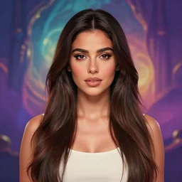 portait لطيفة رافت, centred, very long hair, hd, unreal engine, art digital painting, amazing background theme