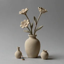i dream of a vase flowers, modern, studio, miniature models made of clay, studio light