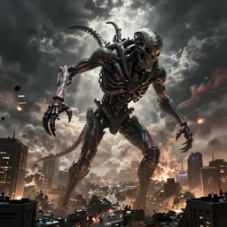 giant dead space necromorph destroying a city