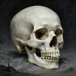 a surreal and awe - inspiring science fiction landscape, skull moon in the sky looks like a skull, intricate, elegant, highly detailed matte painting by beksinski and simon stalenhag