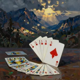 impressive card shuffling, oil painting