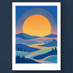 landscape artwork of minimal 8 0's psychedelic poster illustrations