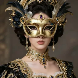 portrait of a woman wearing a mask, amazing ornaments, elegant, luxery, baroque fancy clothing, highly detailed, full - color, beautiful, mesmerizing, concept art, artstation, trending, behance, deviantart, by hideyuki morioka, akio watanabe, ito ogure, vofan