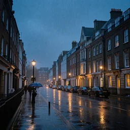 matte painting of a city in 1 9 th century, england at night while it rains, canon eos r 3, f / 1. 4, iso 2 0 0, 1 / 1 6 0 s, 8 k, raw