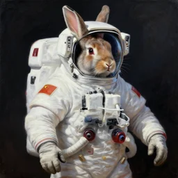 rabbit astronaut stoically posing for a portrait, heroic, painted by leesha hannigan, intricate, detailed, atmospheric lighting.