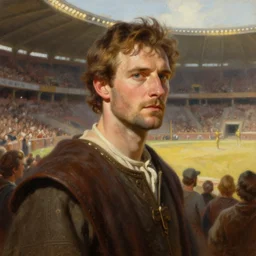 greg manchess oil matte portrait painting, medieval stadium arena crowd, peasant spectators, wonderful masterpiece highly detailed, scifi, beautiful cinematic light deep focus, elegant, digital painting, smooth, sharp focus, golden ratio, dramatic illumination, ultra realistic, 4 k, art by greg rutkowski wlop rossdraws