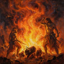 the god of fire and brimstone. painting by caelan stokkermans and bogdan rezunenko