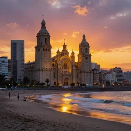 santiago de chile, digital art, sunset, sharp focus, classical painting, beach, vivid color