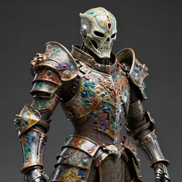 fantasy art ultra 4 k photo of a bizzare colorful metal armor knight cylon mask made of ceramic carved by a master engraver by h. r. giger