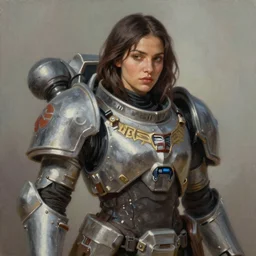 a portrait of a very beautiful WOC woman in battletech elemental clanner clan battle armor, Alexandria\'s genesis, chin-length hair, bored, illustration, soft lighting, soft details, painting oil on canvas by mark arian by artgerm, trending on artstation, 4k, 8k, HD