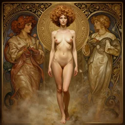 wide angle full body portrait of I Dream of Jeannie, with a perfect face and perfect body, thin waist, pierced navel, intricate, single face, highly detailed, digital painting, artstation, concept art, smooth, sharp focus, illustration, Unreal Engine 5, 8K, art by artgerm and greg rutkowski and alphonse mucha