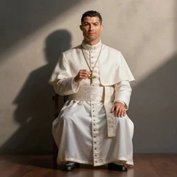 cristiano ronaldo as pope, accurate, 30mm, dramatic lighting, nikon