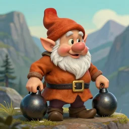 old dwarf with bombs in mountains, 8 k, detailed