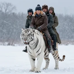christina hendricks riding mounted on a fierce large white tiger, wintery scene, snow storm, donato giancola, mark brooks, ralph horsley, charlie bowater, artgerm, christopher balaskas, bastien lecouffe - deharme