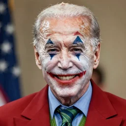 Joe Biden wearing the joker Makeup with a creepy smile Resolution