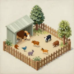 petting zoo with little creatures by shaun tan, detailed, isometric, oil on canvas by edward hopper,