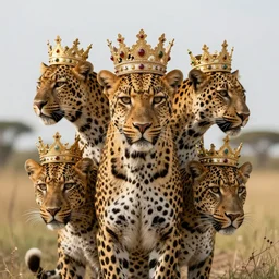 a leopard with seven heads having 1 0 horns and wearing crowns